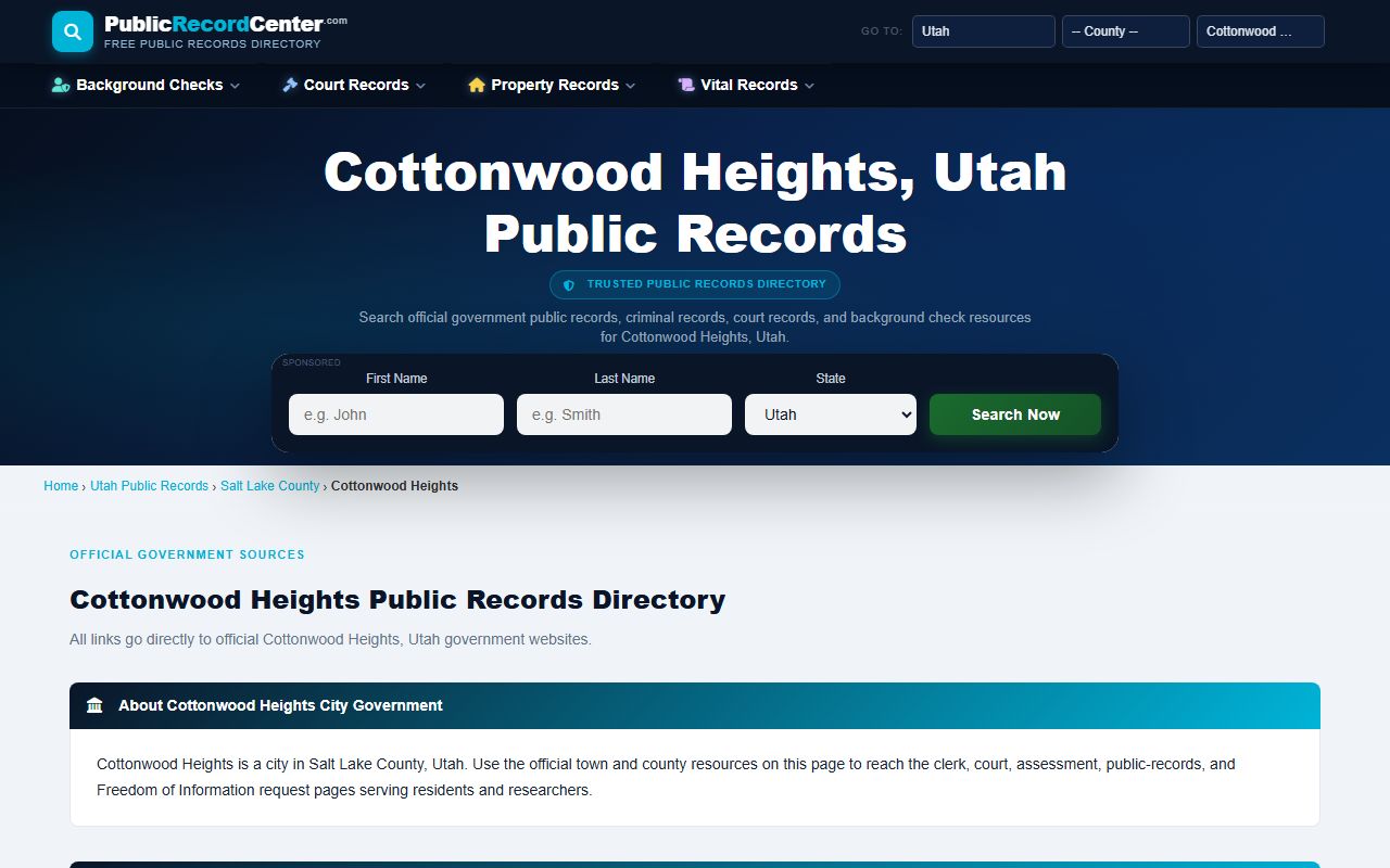 Cottonwood Heights public records center for booking data access