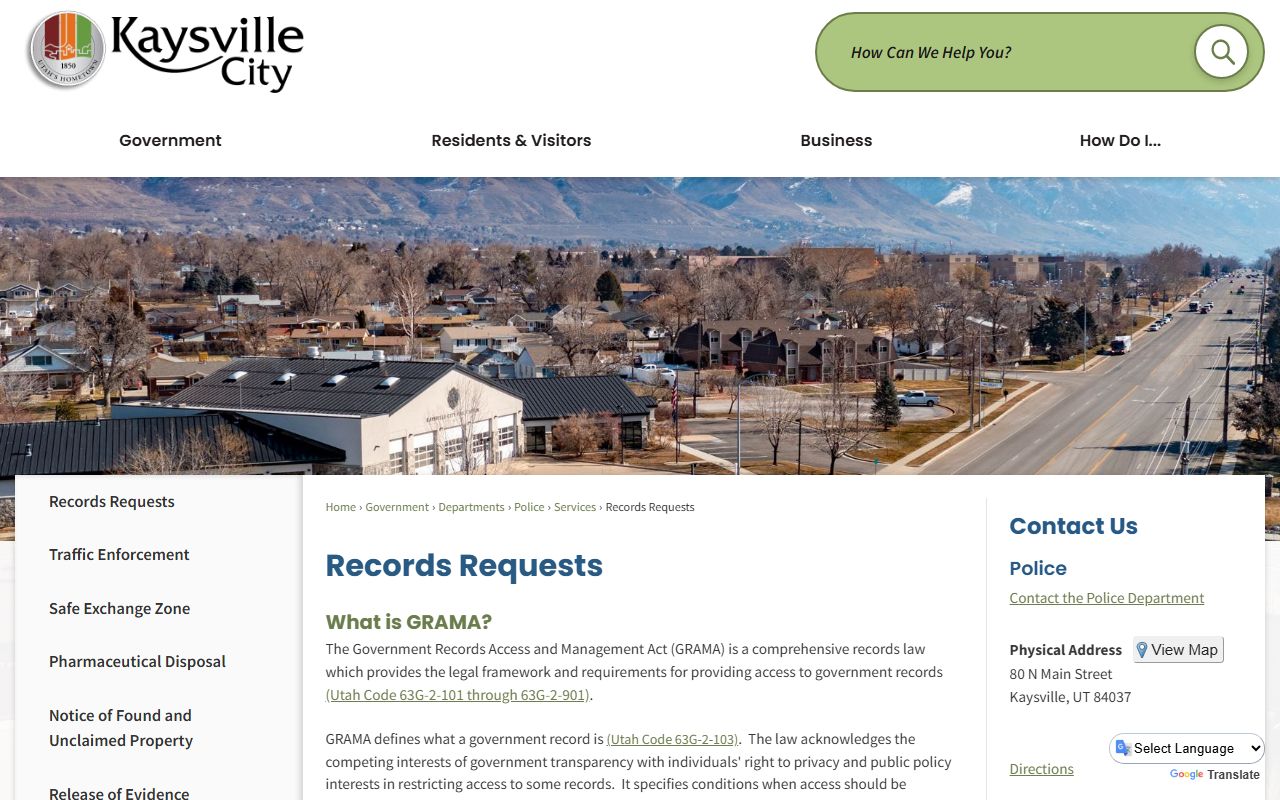 Kaysville records request system for booking and arrest data