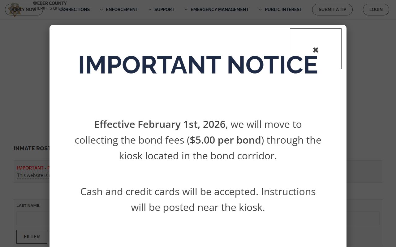 Weber County inmate roster used for Ogden 24 hour booking searches