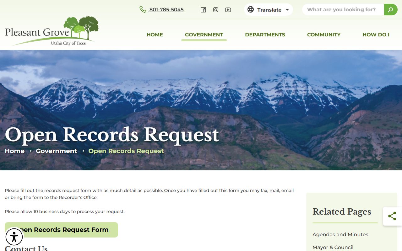 Pleasant Grove open records request system for booking records