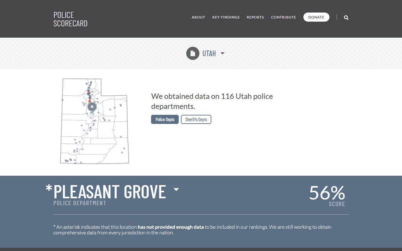 Pleasant Grove Police Department arrest data and scorecard