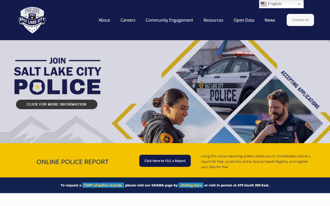 Salt Lake City Police Department website for arrest and booking information
