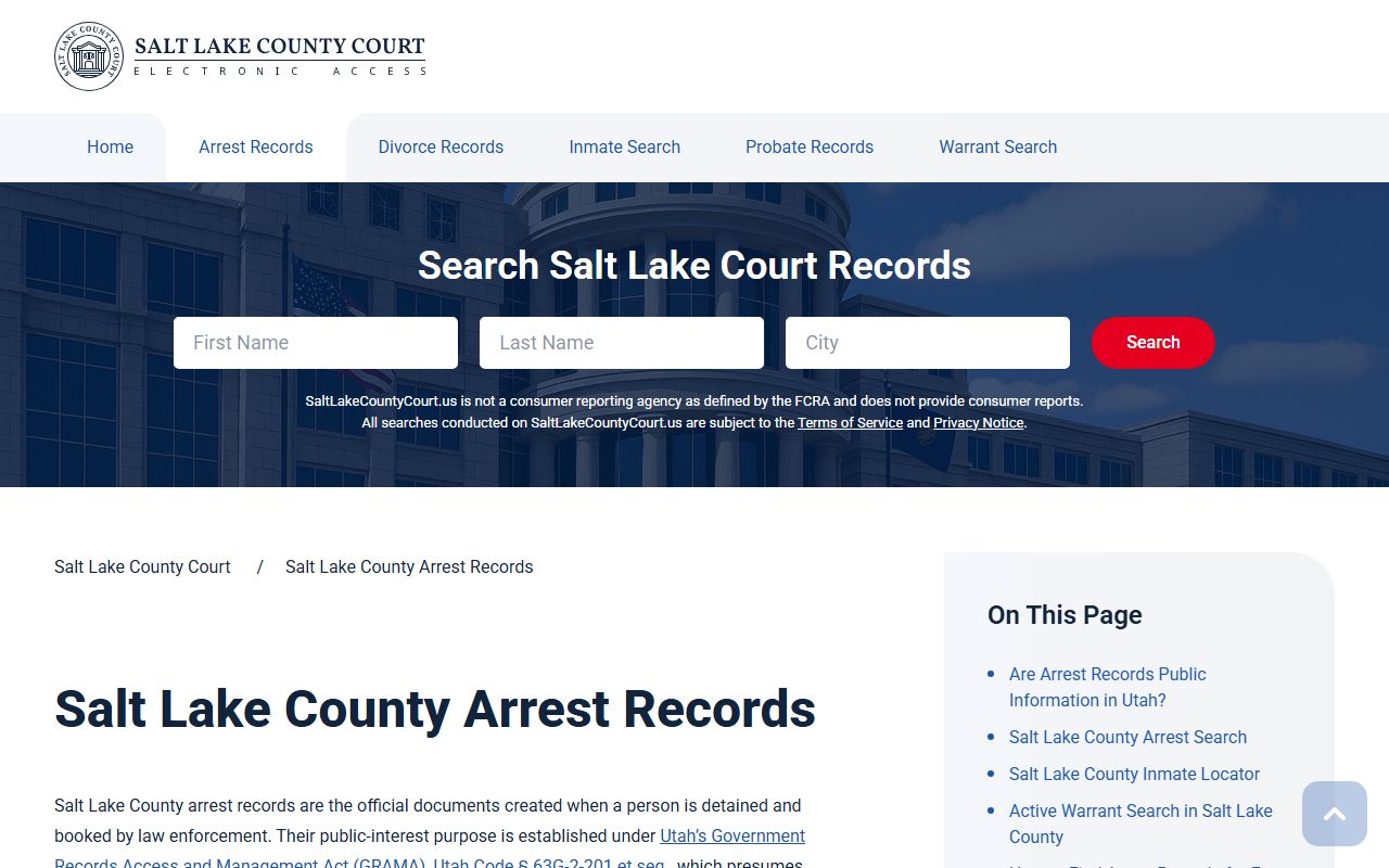 Sandy arrest records through the Salt Lake County system
