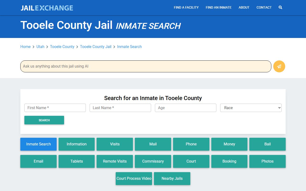 Tooele County Jail inmate search for Tooele 24 hour booking records