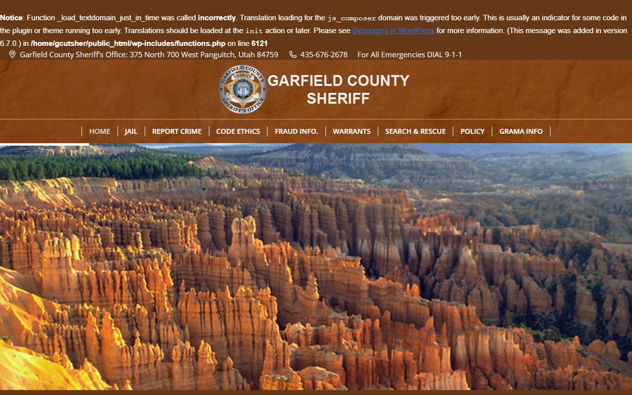 Garfield County 24 hour booking information from the Sheriff's Office website