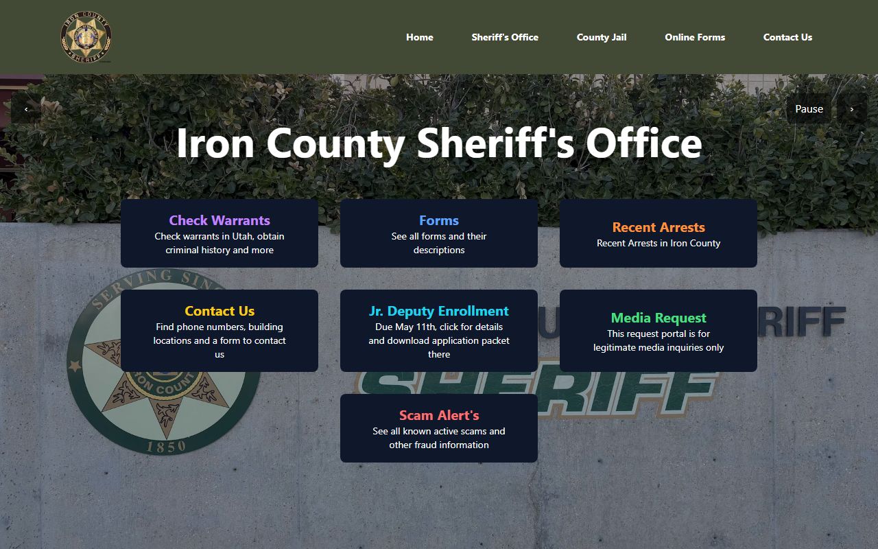 Iron County 24 hour booking information from the Sheriff's Office website
