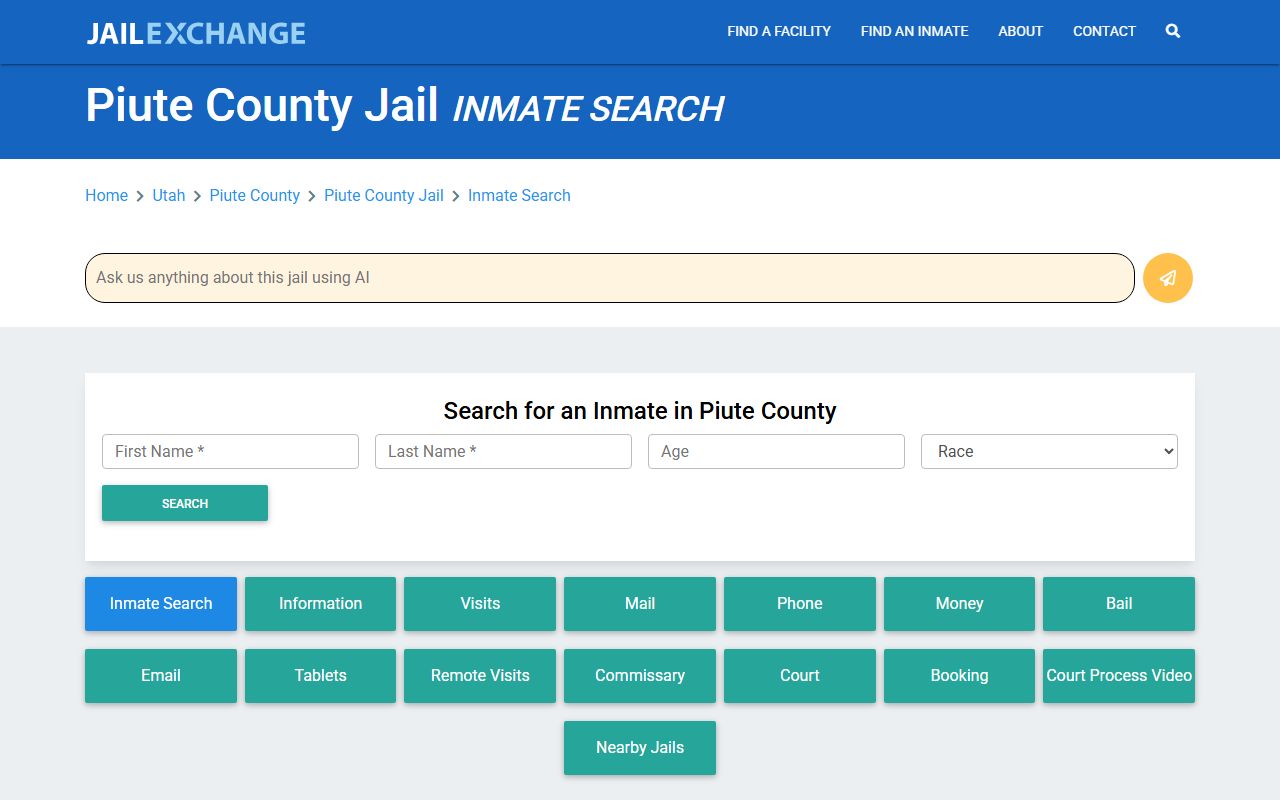 Jail Exchange inmate search for Piute County bookings