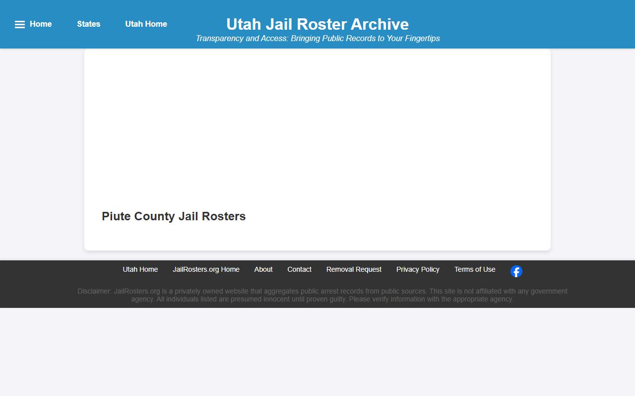Piute County jail roster showing 24 hour booking information