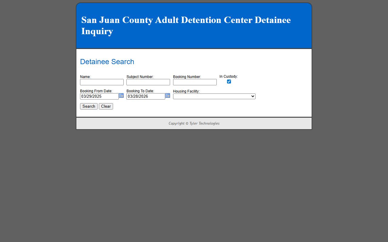 San Juan County Adult Detention Center detainee inquiry system