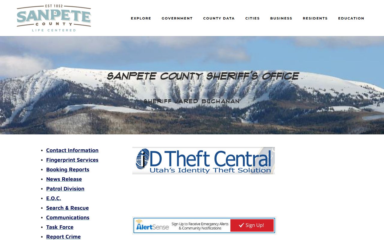 Sanpete County Sheriff's Office website for 24 hour booking records