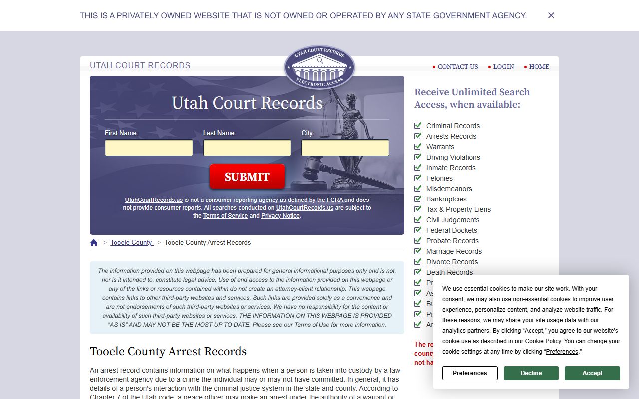 Tooele County arrest records search for 24 hour booking data